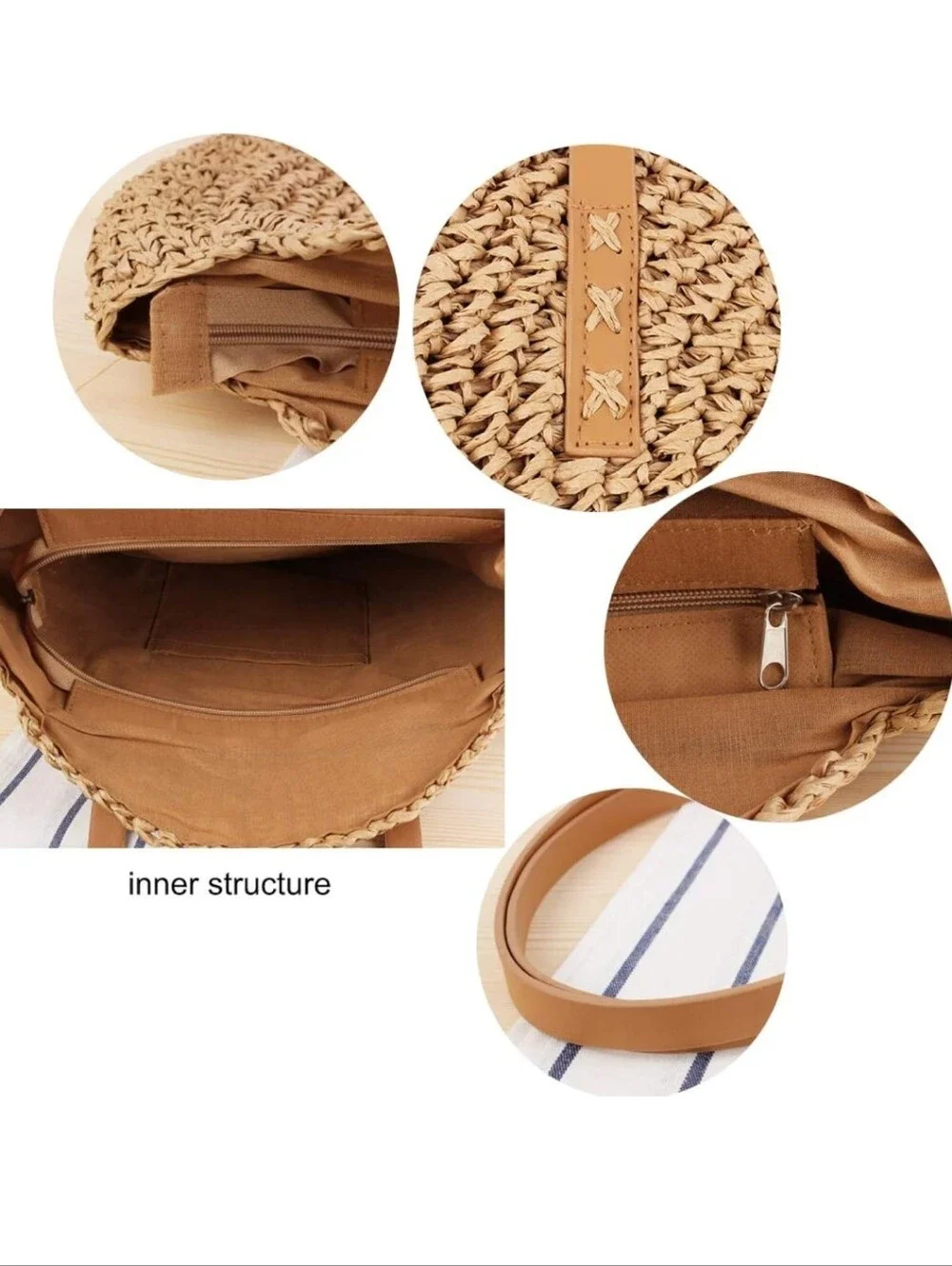 Neutral Straw Woven Tote Bag with Faux-Leather Straps